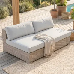 Divano da giardino in resina intrecciata 2 posti Palma Grigio