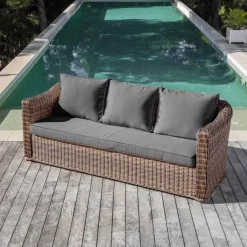 Divano da giardino in resina intrecciata 3 posti Calvi Seppia e grigio scuro