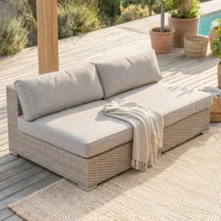 Divano da giardino in resina intrecciata 2 posti Palma Grigio e tortora