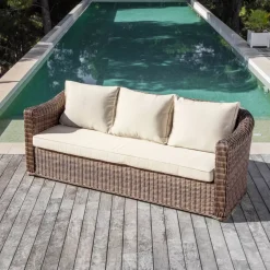 Divano da giardino in resina intrecciata 3 posti Calvi Seppia e beige