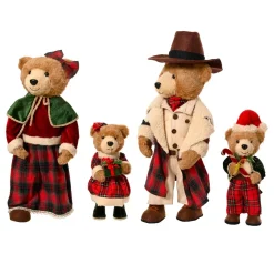 Famiglia di orsi decorativi (H80 cm) Natale d'antan a quadretti Rossi