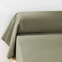 Federa cuscino a rullo flanella di cotone (L185 cm) Théa Verde rosmarino