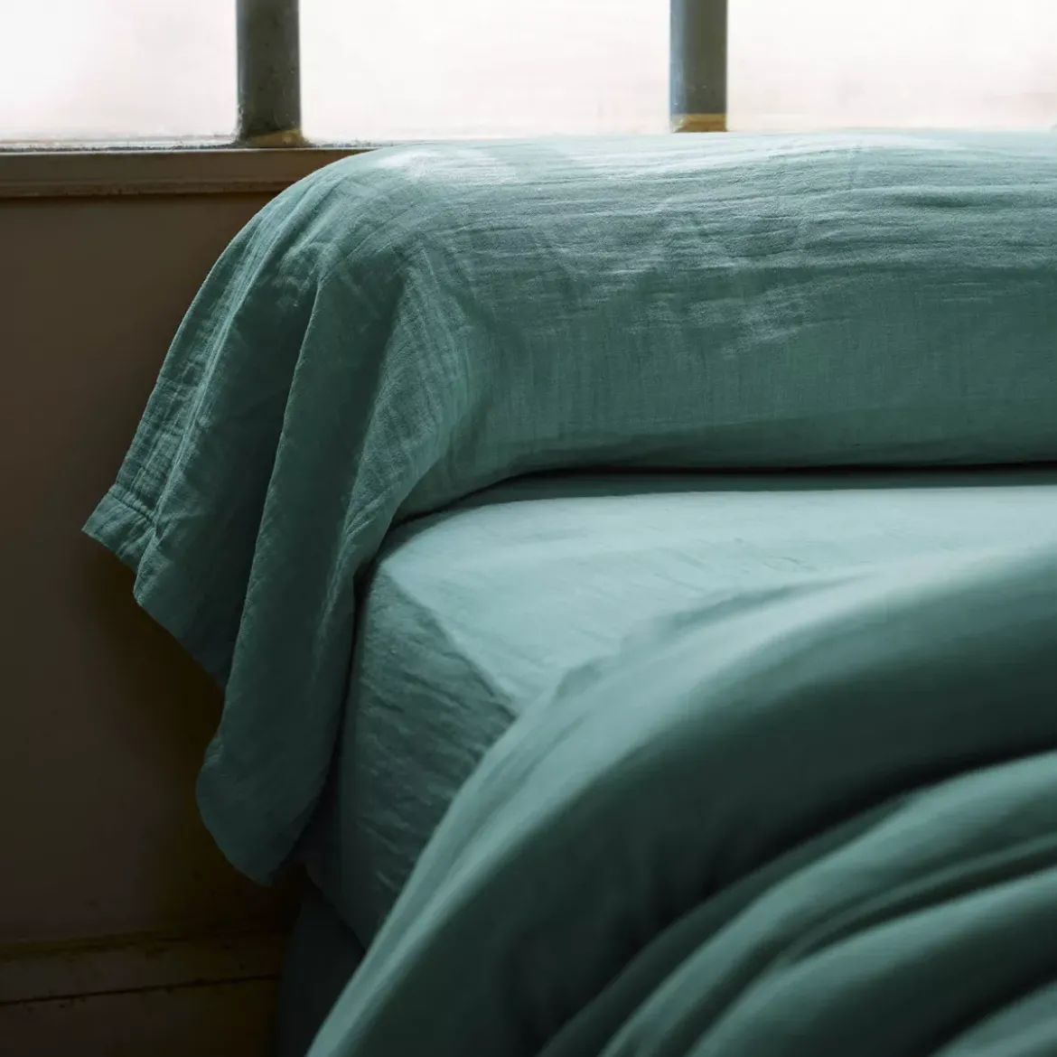 Federa cuscino a rullo garza di cotone (L185 cm) Gaïa Blu ottanio
