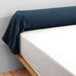 Federa cuscino a rullo garza di cotone (L185 cm) Gaïa Blu notte