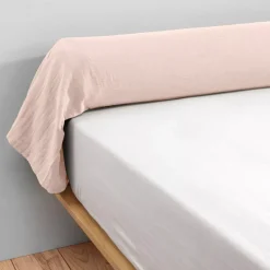 Federa cuscino a rullo garza di cotone (L185 cm) Gaïa Rosa cipria
