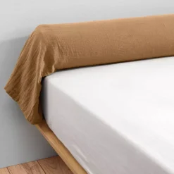 Federa cuscino a rullo garza di cotone (L185 cm) Gaïa Camel