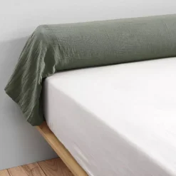 Federa cuscino a rullo garza di cotone (L185 cm) Gaïa Verde rosmarino