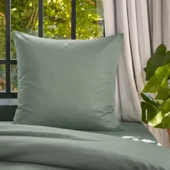 Federa cuscino letto quadrato lyocell Tencel™ lavato (63 x 63 cm) Olivia Verde eucalipto