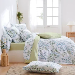 Federa cuscino letto quadrato in raso di cotone (65 x 65 cm) Angèle Verde tiglio