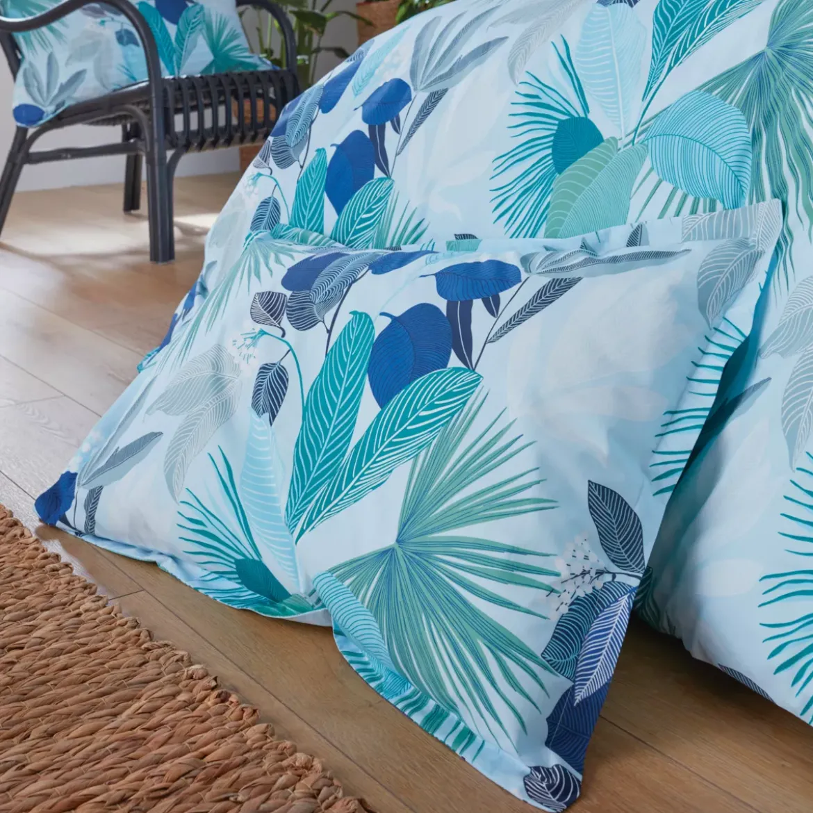 Federa cuscino letto rettangolare percalle di cotone (50 x 70 cm) Moorea Blu