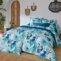 Federa cuscino letto rettangolare percalle di cotone (50 x 70 cm) Moorea Blu