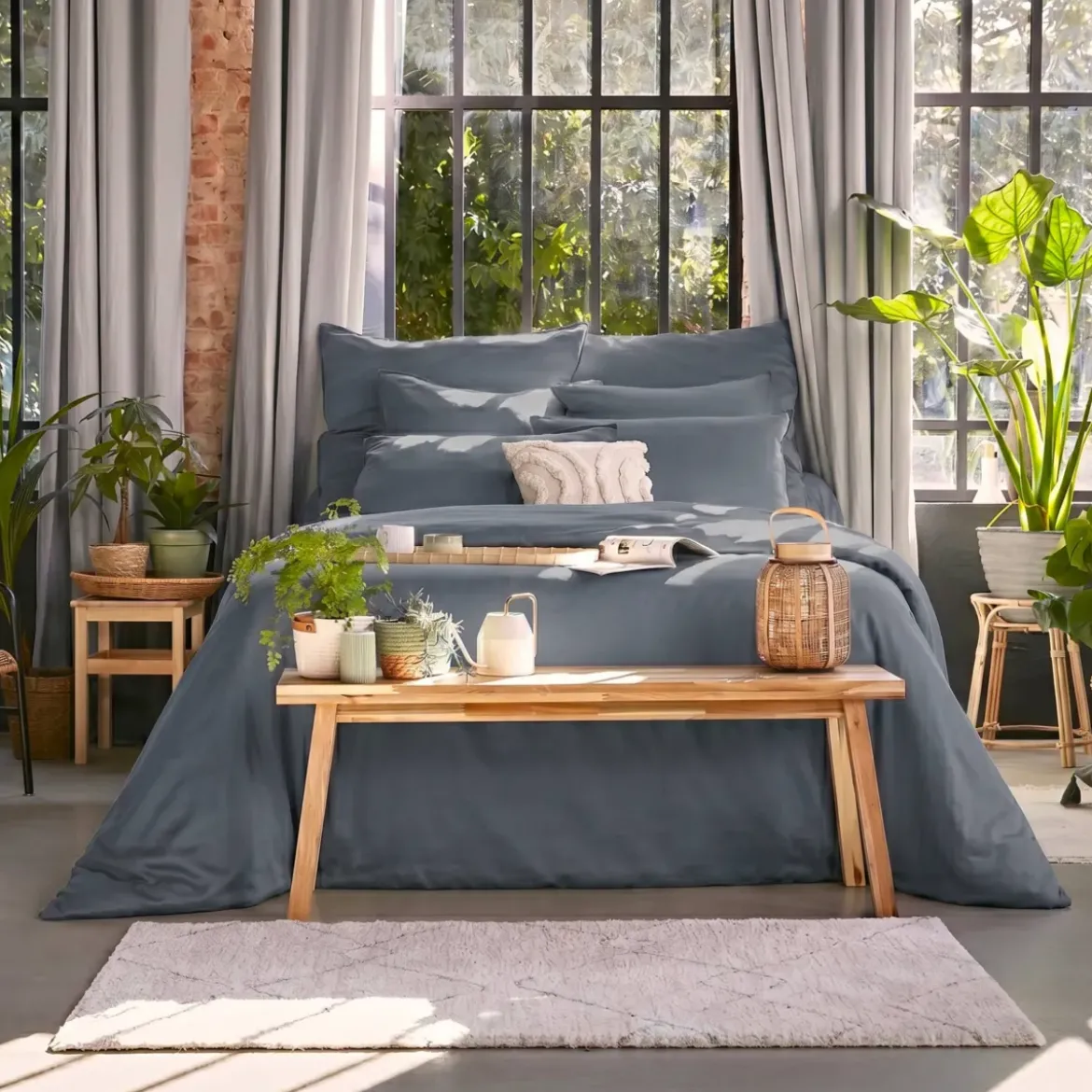 Federa cuscino letto rettangolare lyocell Tencel™ lavato (50 x 70 cm) Olivia Blu Stone
