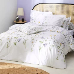 Federa cuscino letto rettangolare in cotone (50 x 70 cm) Foliflora Bianca