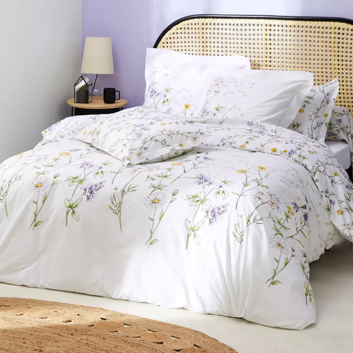 Federa cuscino letto rettangolare in cotone (50 x 70 cm) Foliflora Bianca