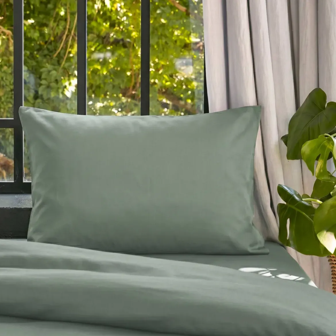 Federa cuscino letto rettangolare lyocell Tencel™ lavato (50 x 70 cm) Olivia Verde eucalipto