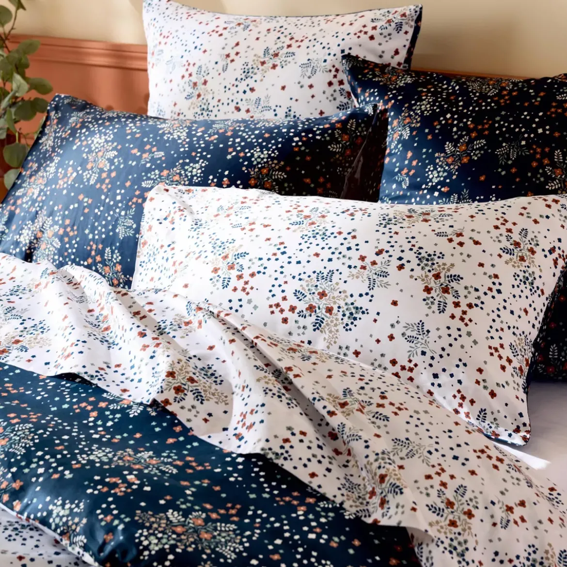 Federa cuscino quadrata in raso di cotone (65 x 65 cm) Lilou Blu navy
