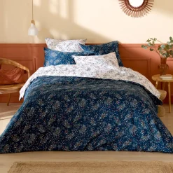 Federa cuscino quadrata in raso di cotone (65 x 65 cm) Lilou Blu navy