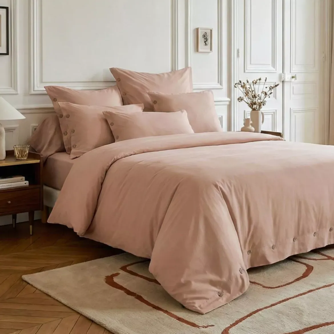 Federa per cuscino a rullo in percalle di cotone (L185 cm) Diane Rose Blush