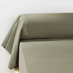 Federa per cuscino a rullo flanella di cotone (L185 cm) Nina Verde rosmarino