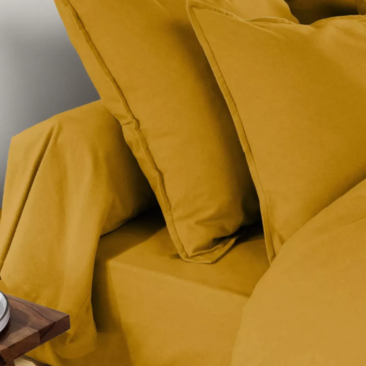 Federa per cuscino a rullo flanella di cotone (L185 cm) Nina Giallo ocra