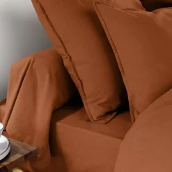 Federa per cuscino a rullo flanella di cotone (L185 cm) Nina Terracotta
