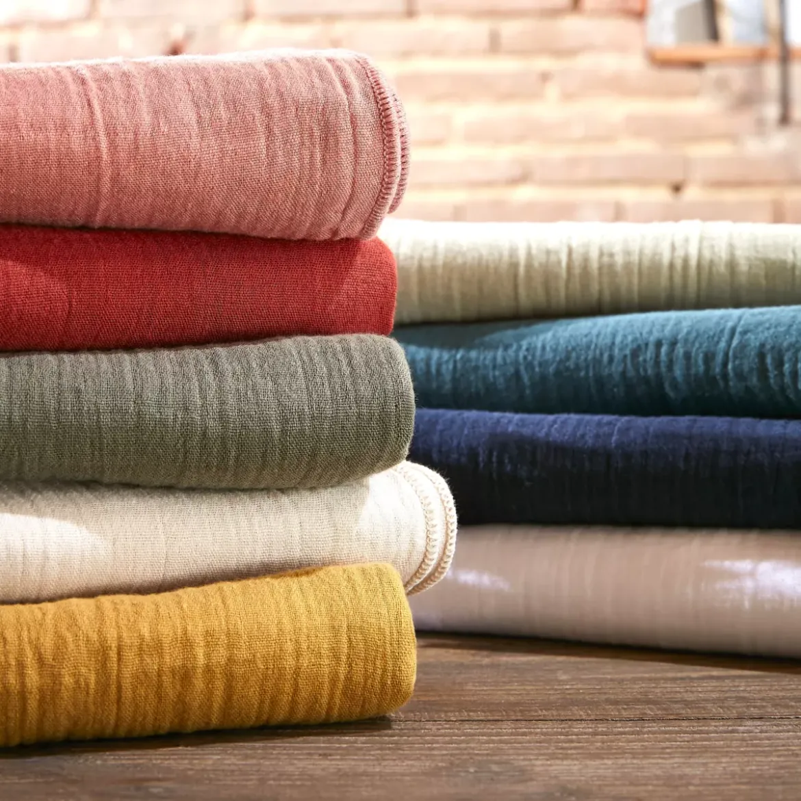Federa per cuscino letto quadrata in garza di cotone (80 x 80 cm) Gaia Verde rosmarino