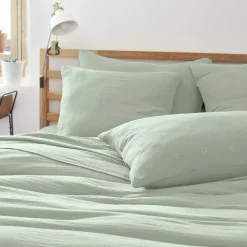 Federa per cuscino letto quadrata in garza di cotone (60 x 60 cm) Gaïa Boho Verde eucalipto