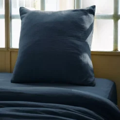Federa per cuscino letto quadrata in garza di cotone (80 x 80 cm) Gaia Blu notte
