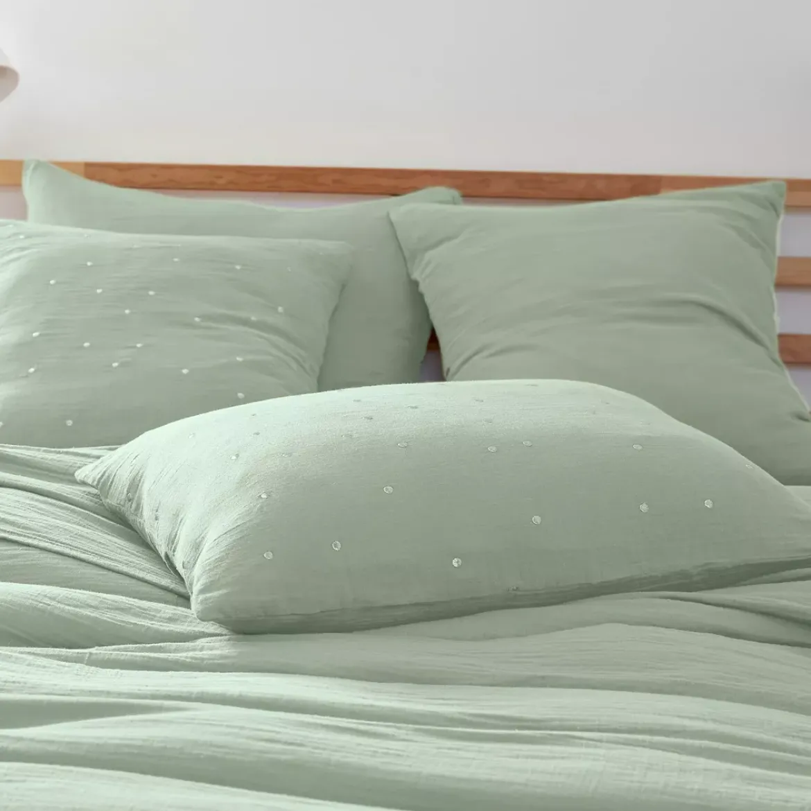 Federa per cuscino letto rettangolare in garza di cotone (50 x 70 cm) Gaïa Chic Verde eucalipto