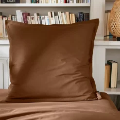 Federa per cuscino quadrata in percalle di cotone (80 x 80 cm) Cali Marrone cioccolato