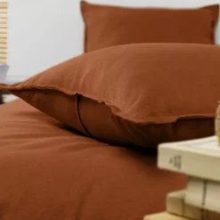 Federa per cuscino quadrata flanella di cotone (63 x 63 cm) Nina Terracotta