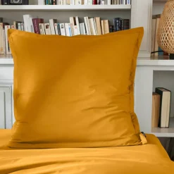 Federa per cuscino quadrata in percalle di cotone (80 x 80 cm) Cali Giallo senape