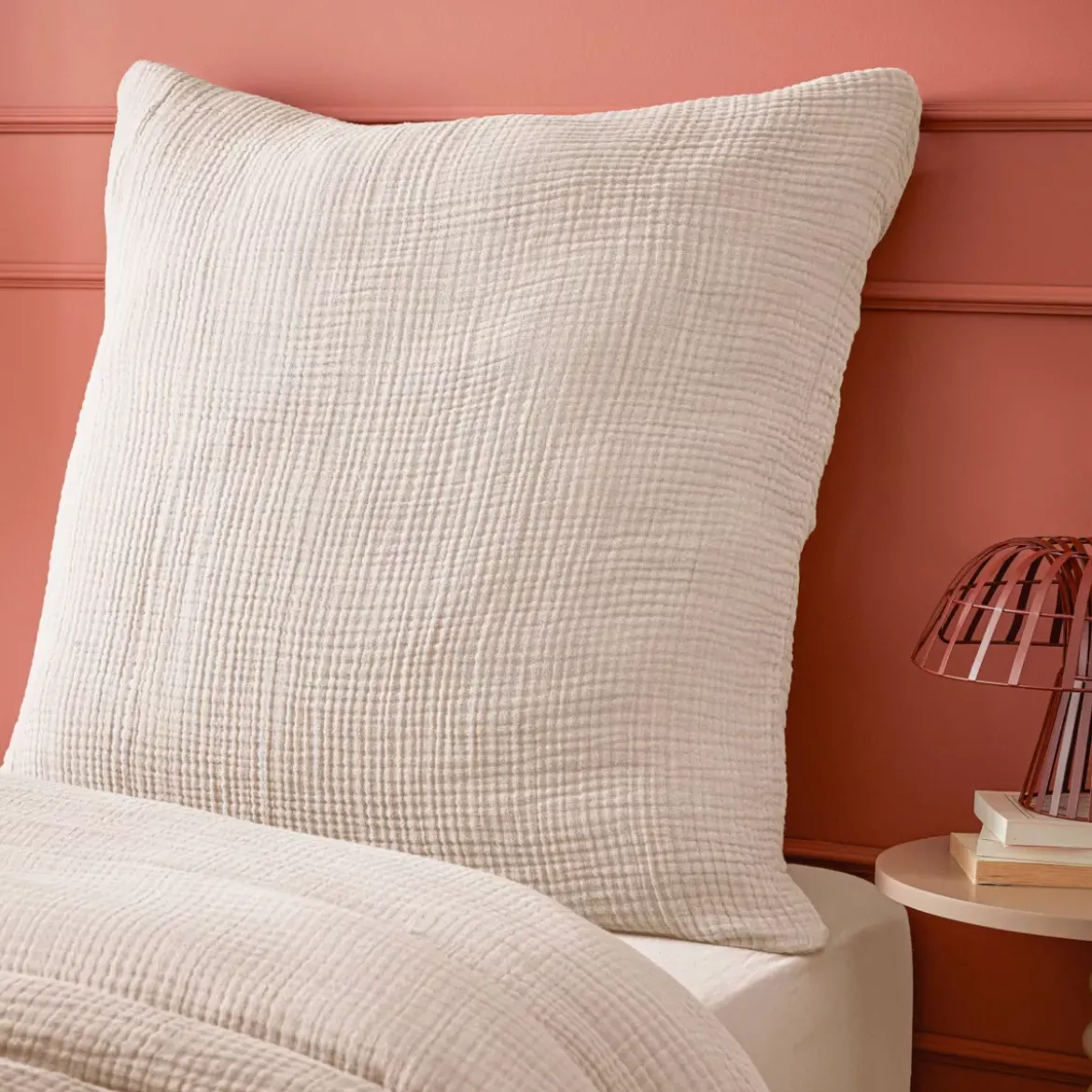 Federa per quadrupla garza di cotone (80 x 80 cm) Victoria x Gaïa Beige pampa