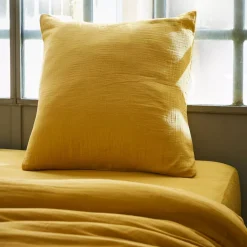 Federa quadrata garza di cotone (60 x 60 cm) Gaïa Giallo zafferano
