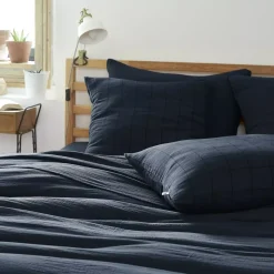 Federa quadrata garza di cotone (60 cm) Gaïa Match Blu notte