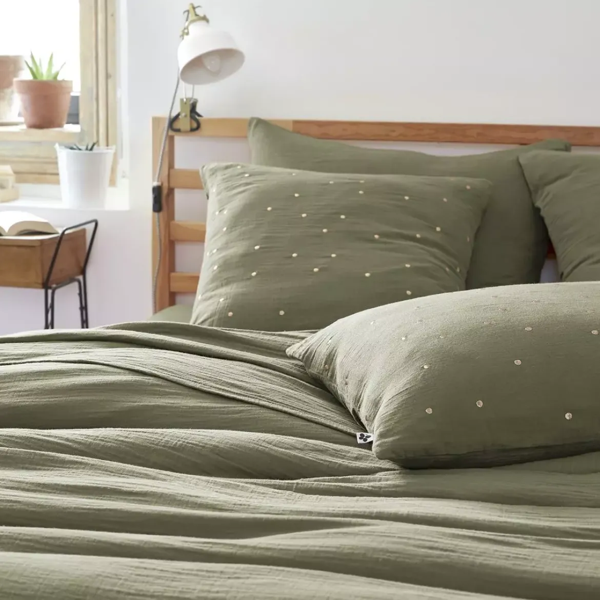 Federa quadrata garza di cotone (60 cm) Gaïa Chic Verde rosmarino