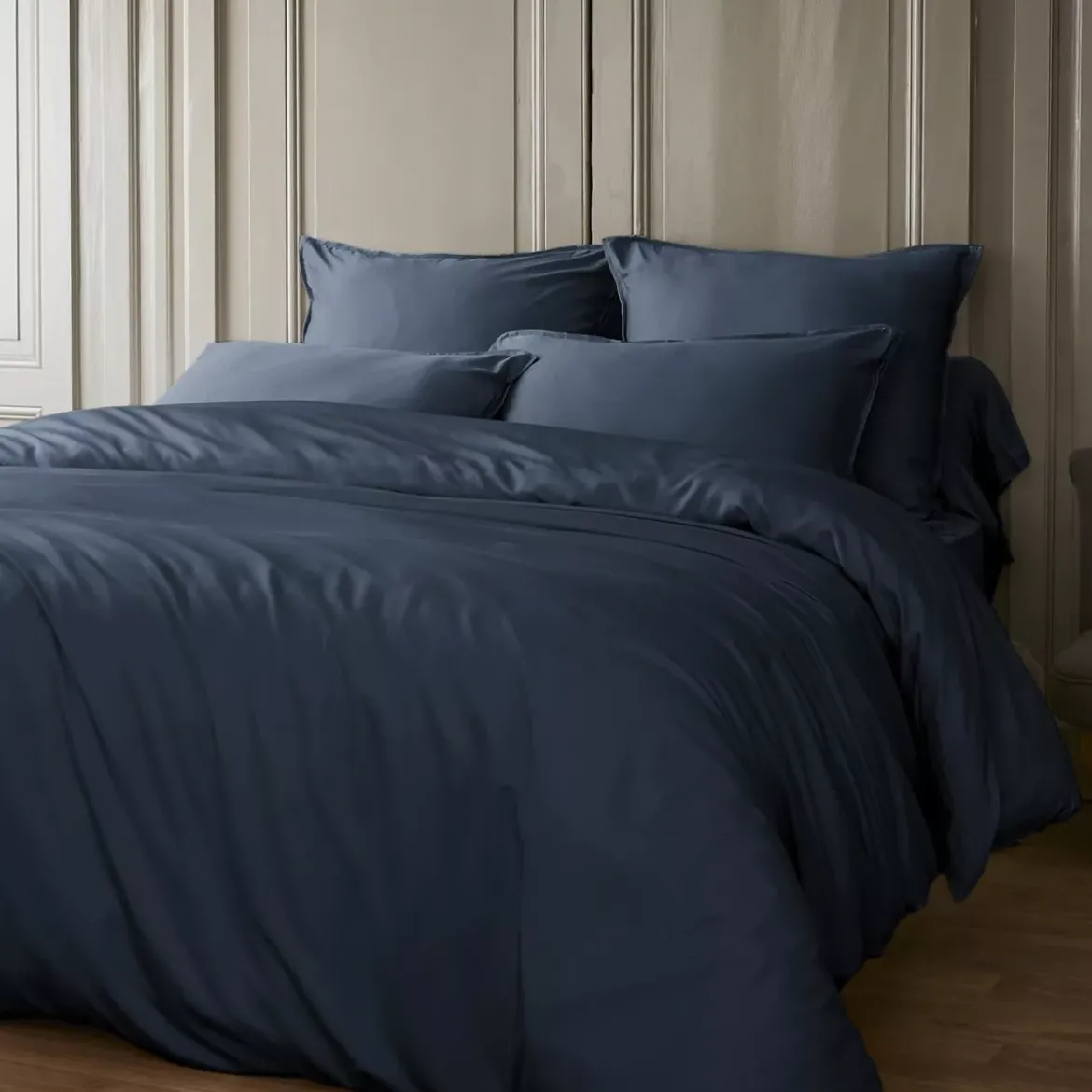 Federa quadrata in raso di bambù (80 x 80 cm) Sienna Blu notte
