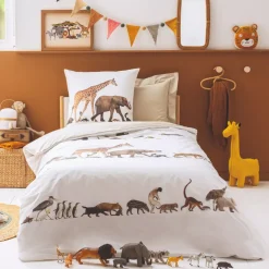 Federa quadrata per cuscino da bambino in percalle di cotone (65 x 65 cm) Noè Multicolore