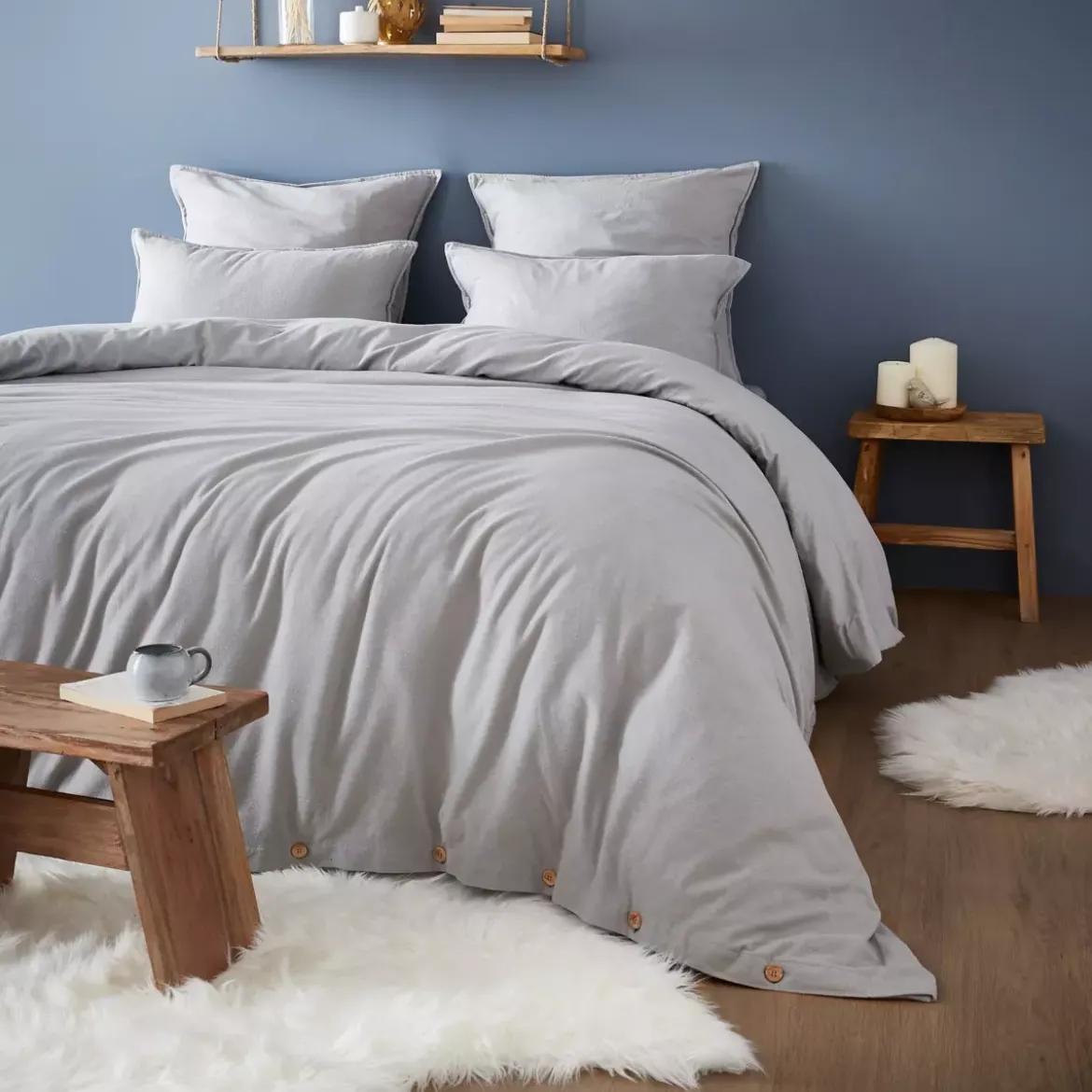 Federa rettangolare flanella di cotone (50 x 70 cm) Théa Grigio chiaro