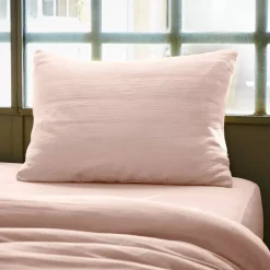 Federa rettangolare garza di cotone (L80 cm) Gaïa Rosa cipria