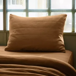 Federa rettangolare garza di cotone (L80 cm) Gaïa Camel