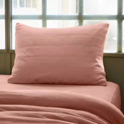 Federa rettangolare garza di cotone (L80 cm) Gaïa Rosa pesca