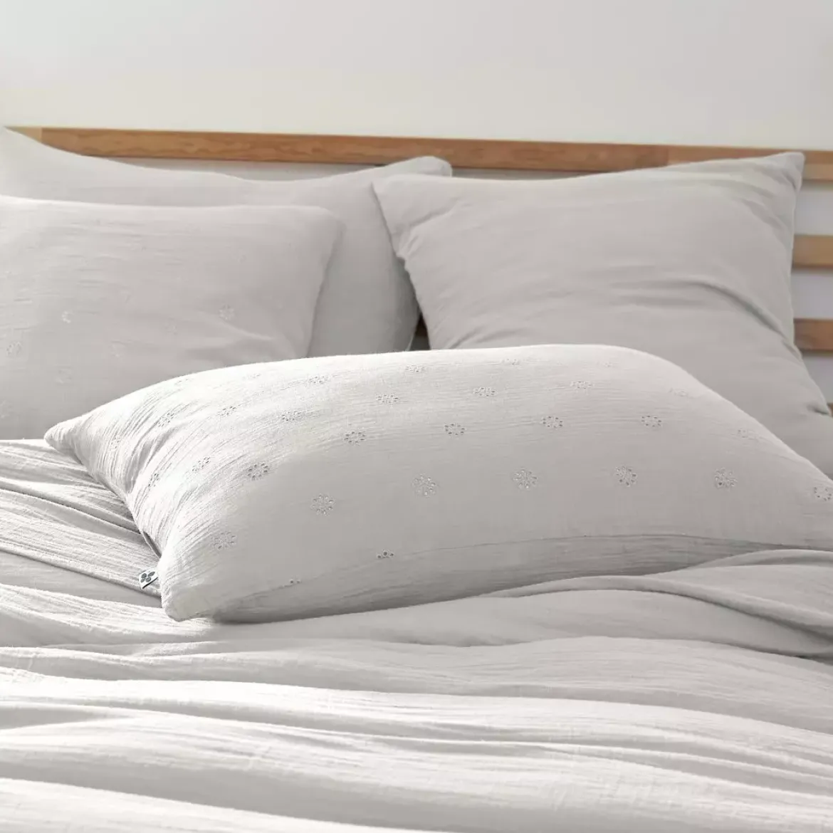 Federa rettangolare garza di cotone (70 cm) Gaïa Boho Grigio nuvola