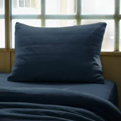 Federa rettangolare garza di cotone (L70 cm) Gaïa Blu notte