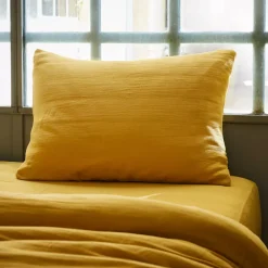 Federa rettangolare garza di cotone (L80 cm) Gaïa Giallo zafferano