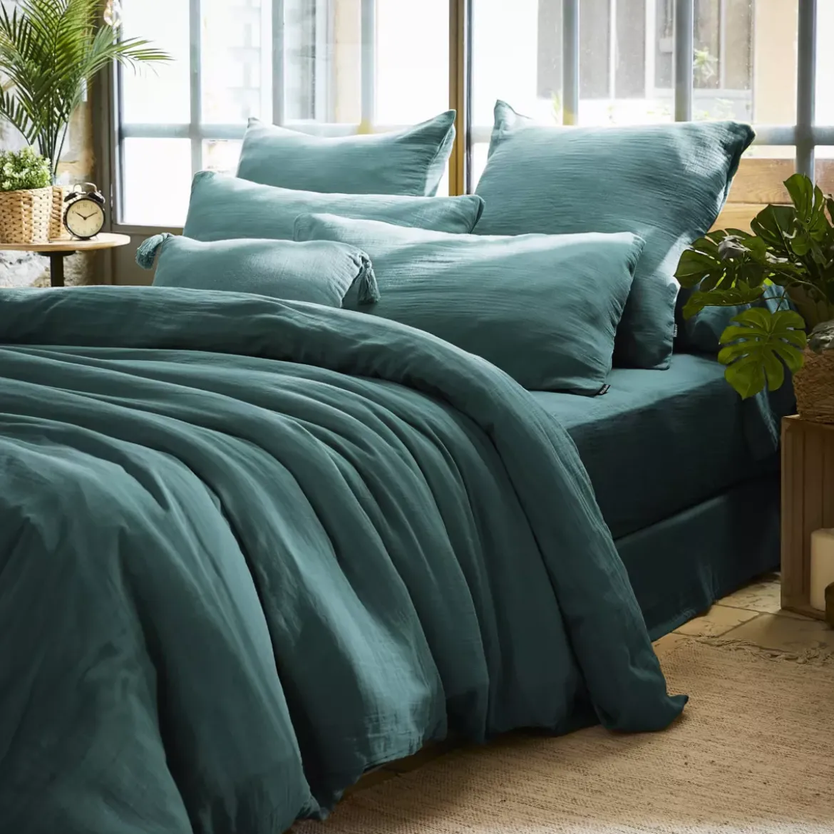 Federa rettangolare garza di cotone (50 x 80 cm) Gaïa Blu ottanio