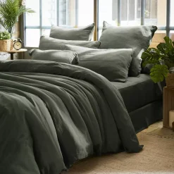 Federa rettangolare garza di cotone (L80 cm) Gaïa Verde rosmarino