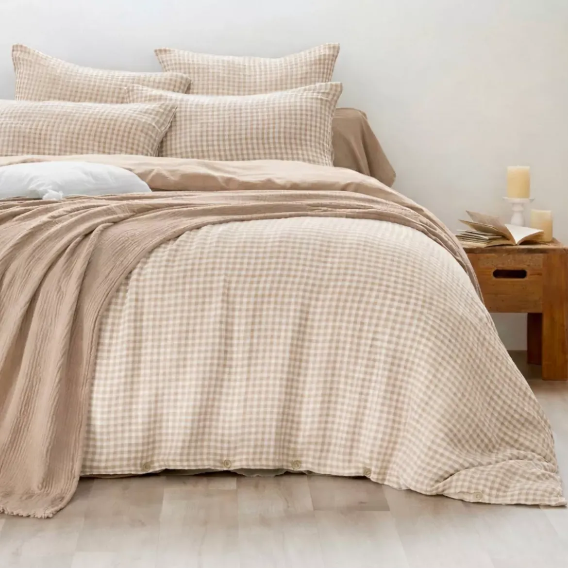 Federa rettangolare in garza di cotone (50 x 70 cm) Gaïa Vichy Corda