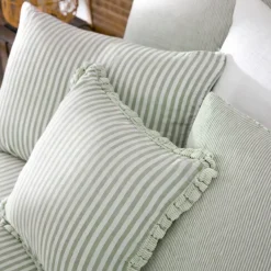 Federa rettangolare in garza di cotone (50 x 80 cm) Gaïa a righe Verde eucalipto
