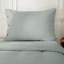 Federa rettangolare in percalle di cotone (50 x 70 cm) Diane Blu Céladon